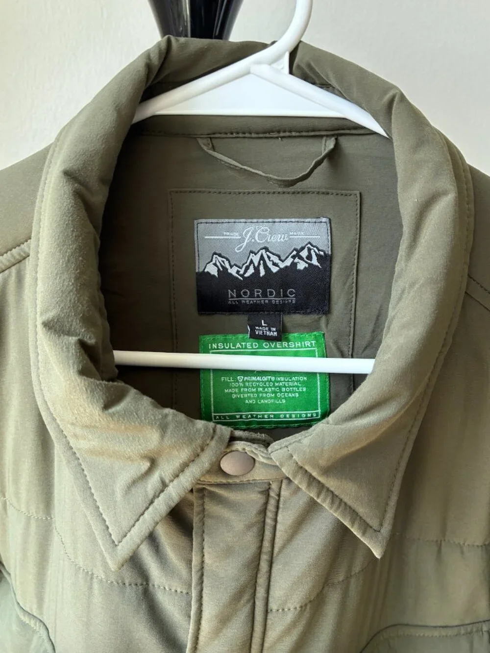 J. Crew Men's Eco Nordic Shirt-Jacket with PrimaLoft in Olive Green - Size L